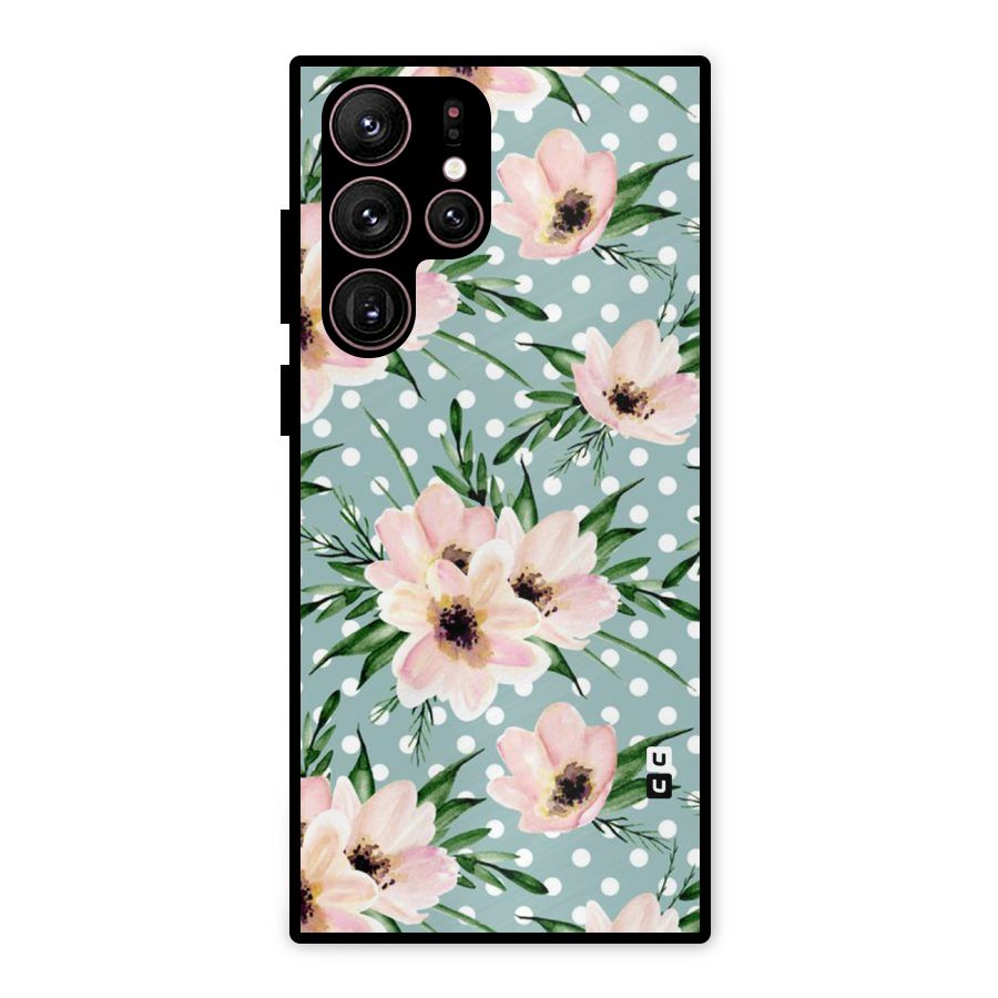 Polka Art Floral Metal Back Case for Galaxy S22 Ultra 5G