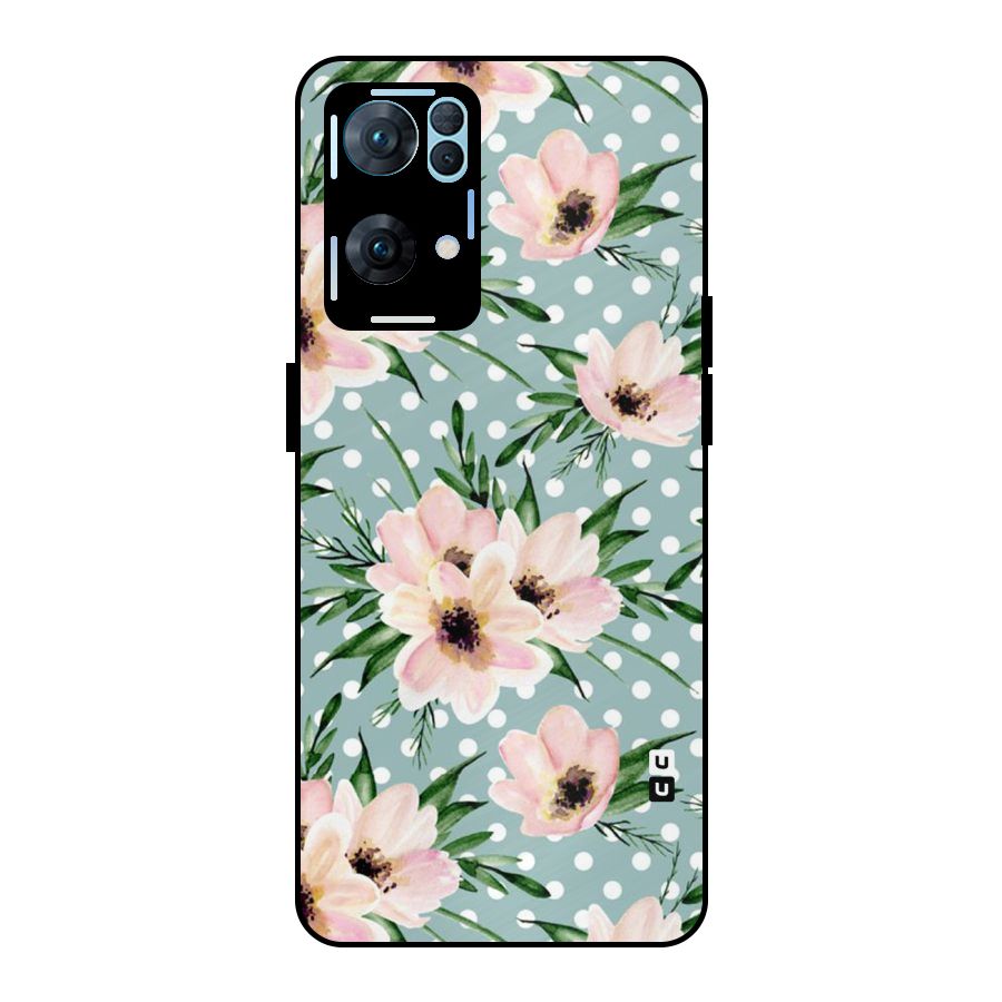Polka Art Floral Metal Back Case for Oppo Reno7 Pro 5G