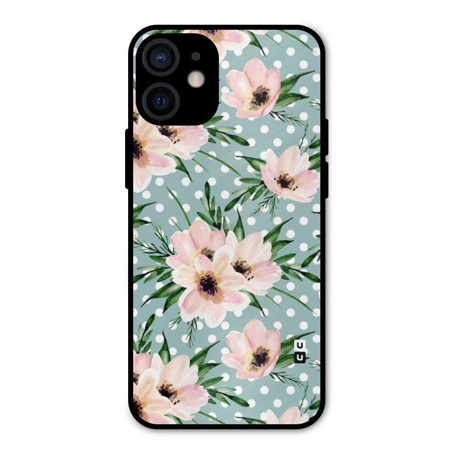Polka Art Floral Metal Back Case for iPhone 12 Mini