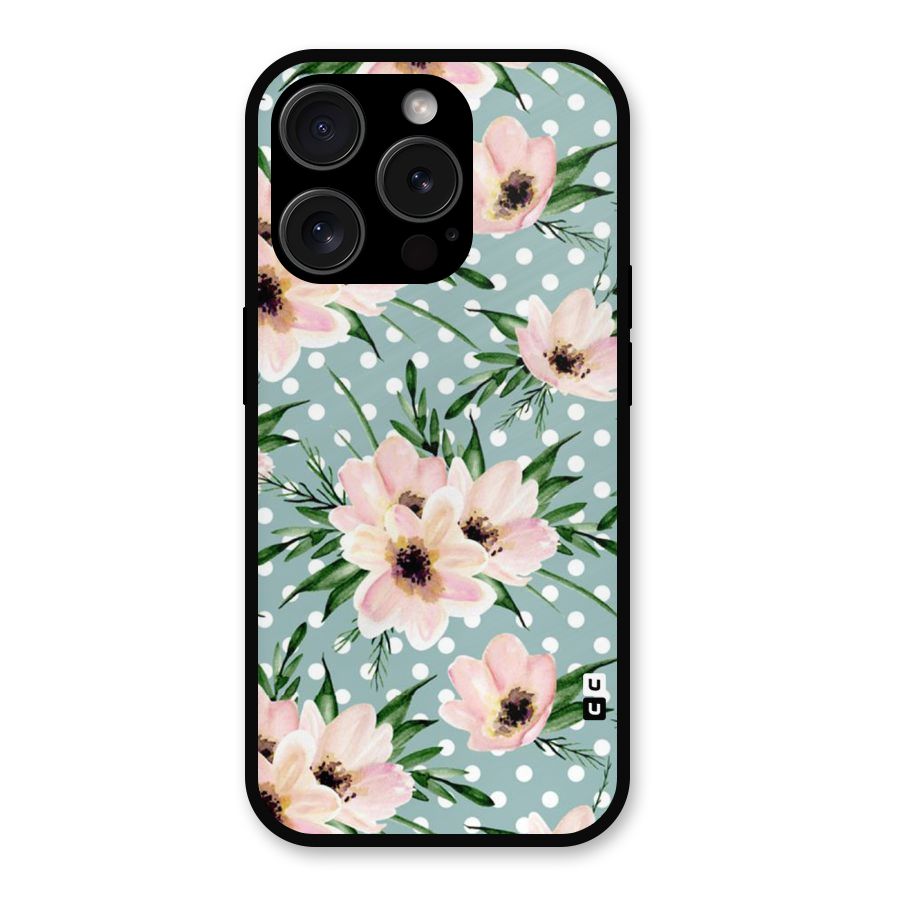 Polka Art Floral Metal Back Case for iPhone 15 Pro