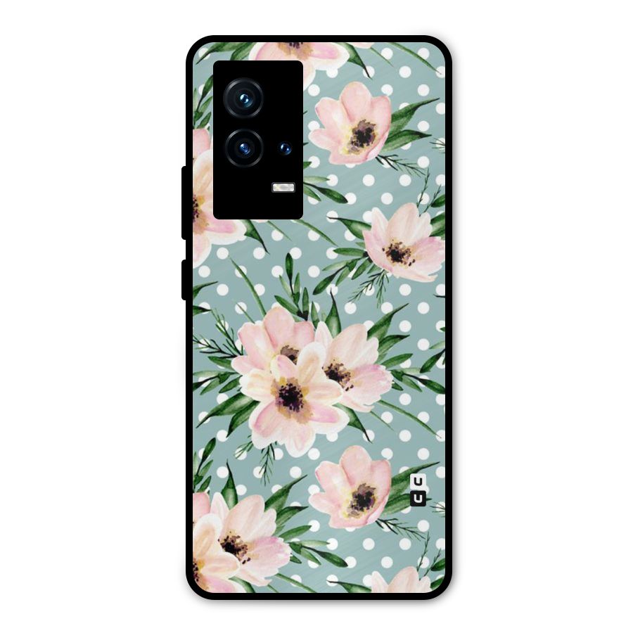 Polka Art Floral Metal Back Case for iQOO 9 5G