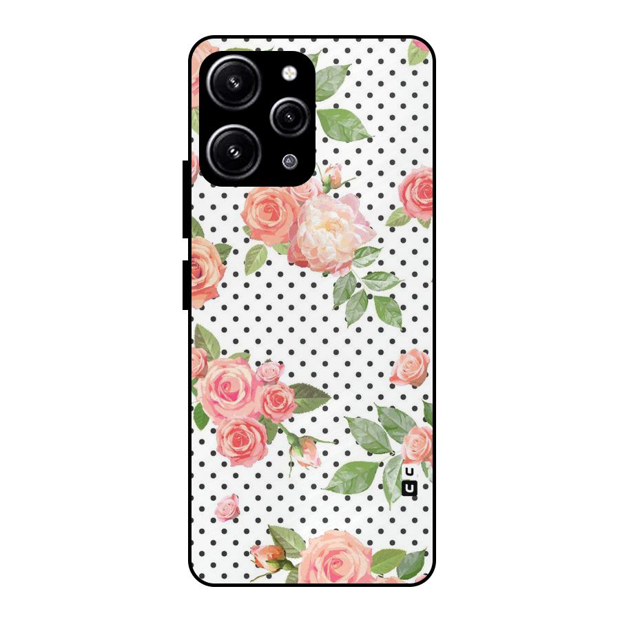 Polka Bloom White Glass Back Case for Redmi 12 4G