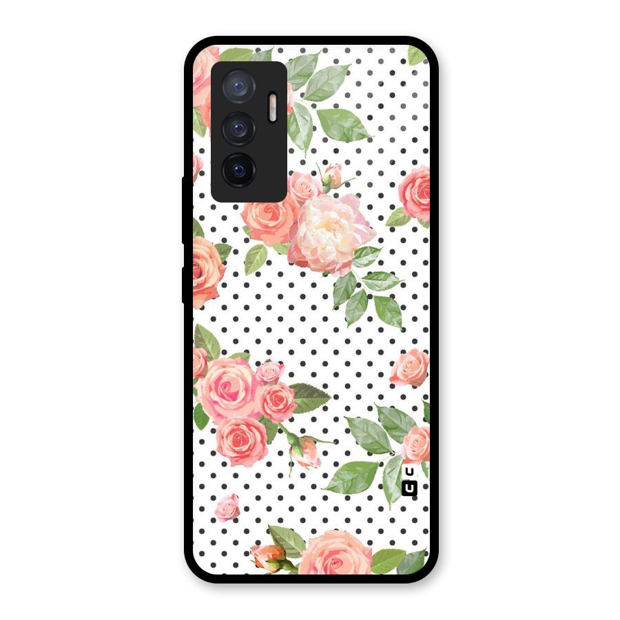 Polka Bloom White Glass Back Case for Vivo V23e