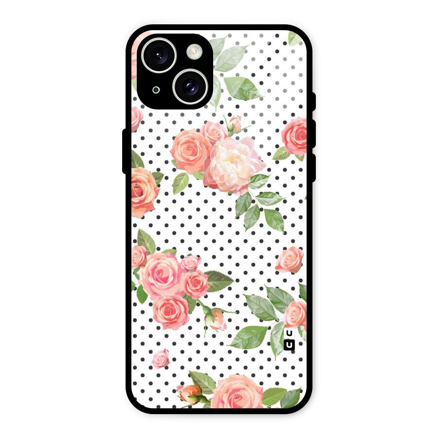 Polka Bloom White Glass Back Case for iPhone 15 Plus