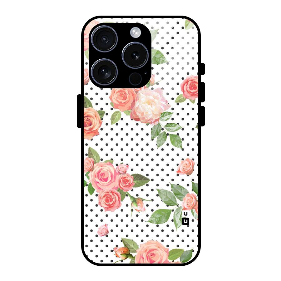 Polka Bloom White Glass Back Case for iPhone 15 Pro
