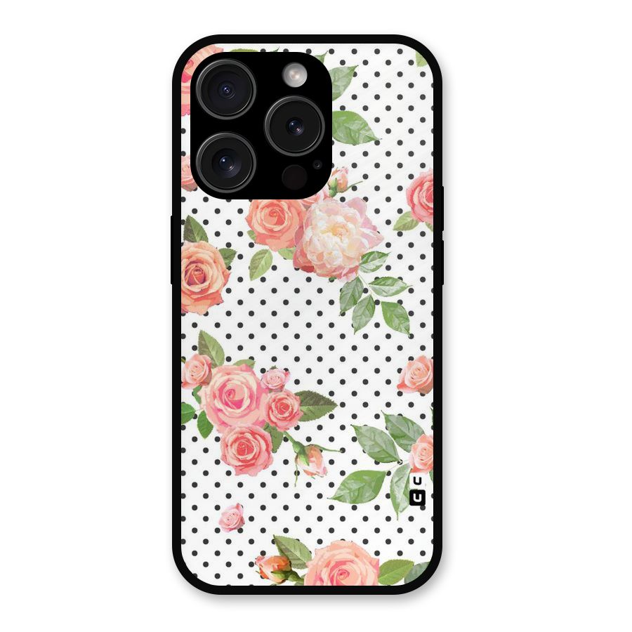 Polka Bloom White Metal Back Case for iPhone 15 Pro