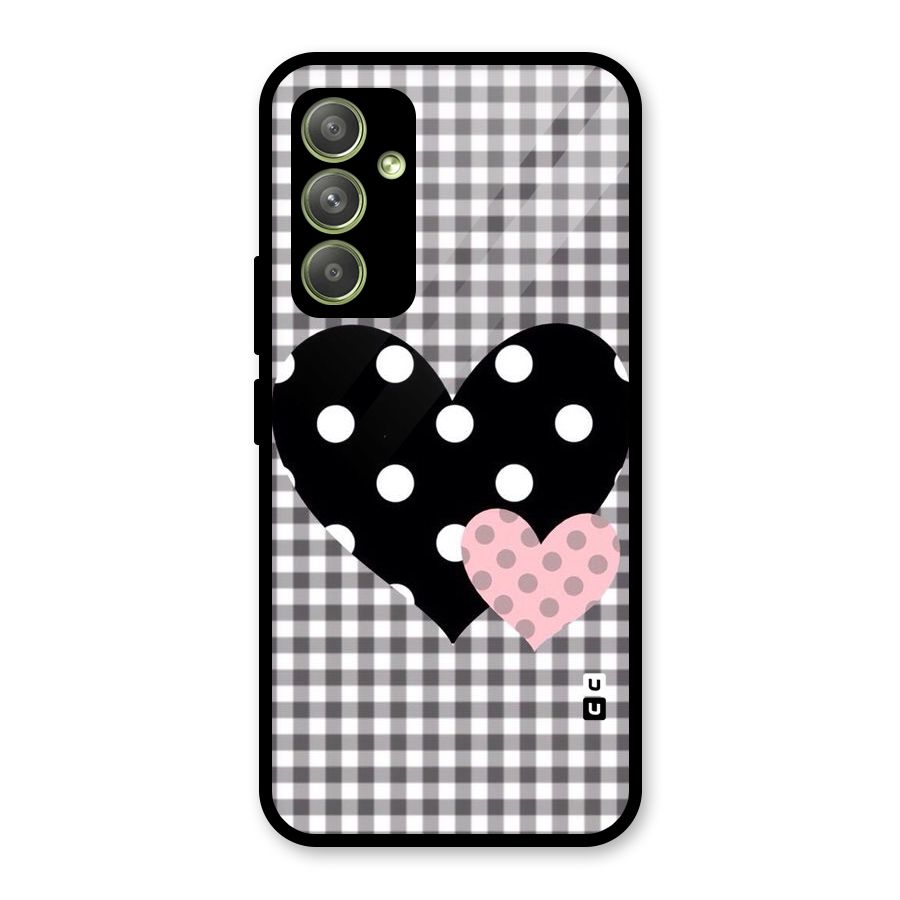 Polka Check Hearts Glass Back Case for Galaxy A54