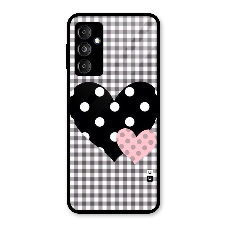 Polka Check Hearts Glass Back Case for Galaxy M14 5G