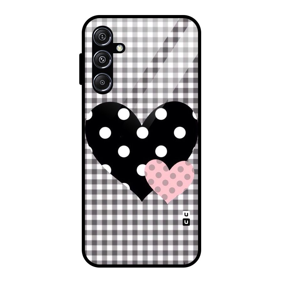 Polka Check Hearts Glass Back Case for Galaxy M34 5G