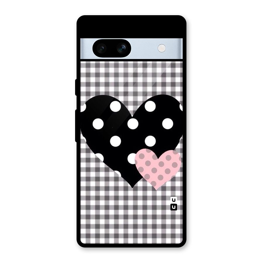 Polka Check Hearts Glass Back Case for Google Pixel 7a