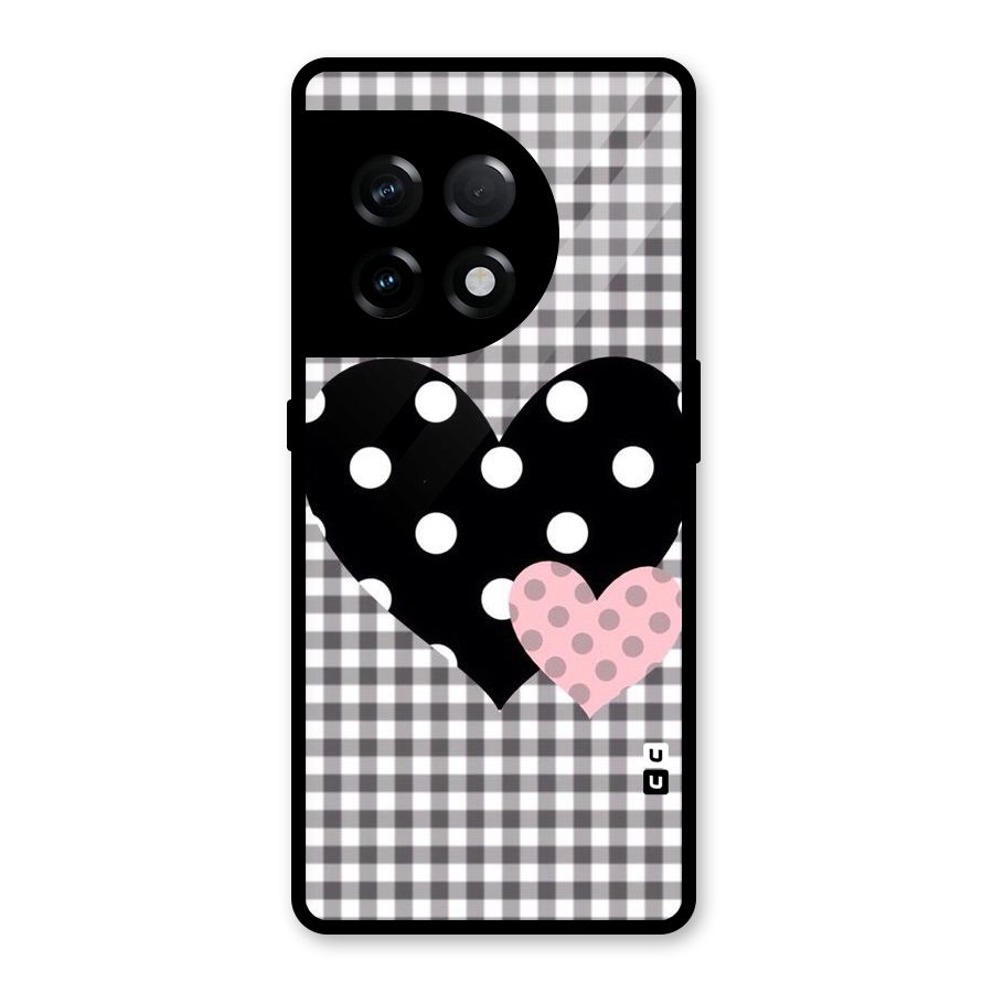 Polka Check Hearts Glass Back Case for OnePlus 11R