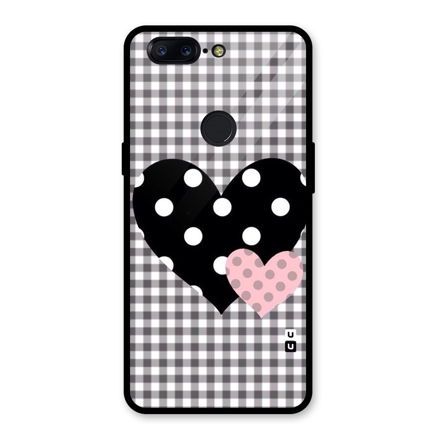 Polka Check Hearts Glass Back Case for OnePlus 5T
