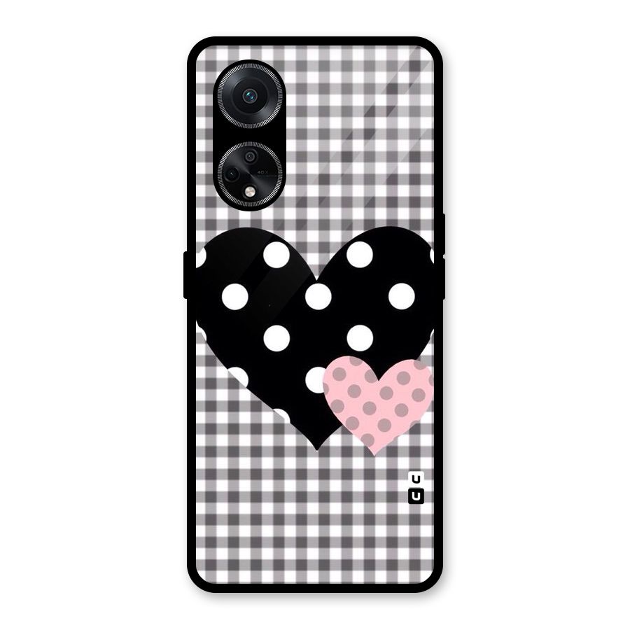 Polka Check Hearts Glass Back Case for Oppo F23