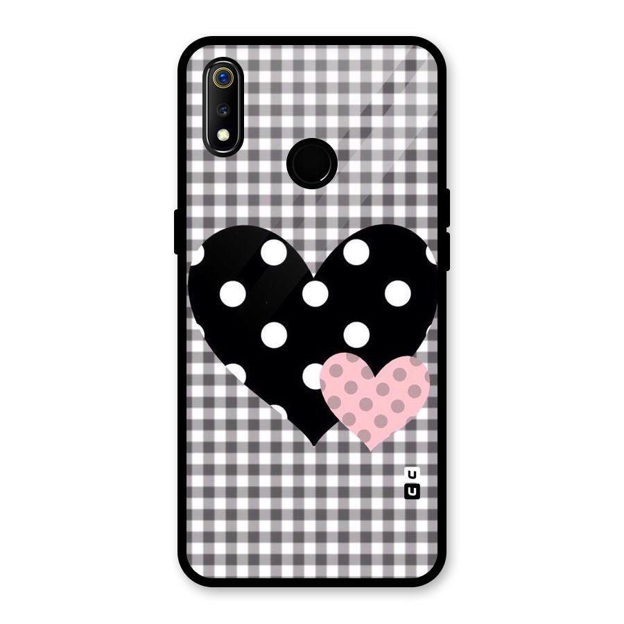 Polka Check Hearts Glass Back Case for Realme 3