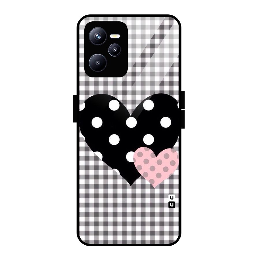 Polka Check Hearts Glass Back Case for Realme C35