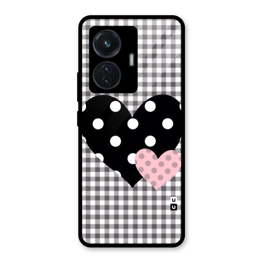 Polka Check Hearts Glass Back Case for Vivo T1 44W