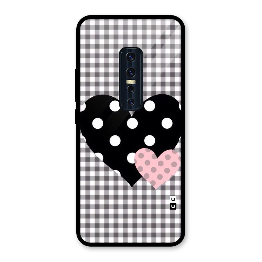 Polka Check Hearts Glass Back Case for Vivo V17 Pro