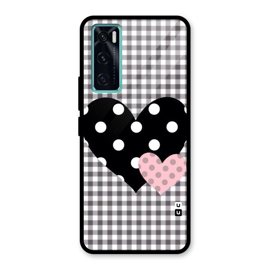 Polka Check Hearts Glass Back Case for Vivo V20 SE