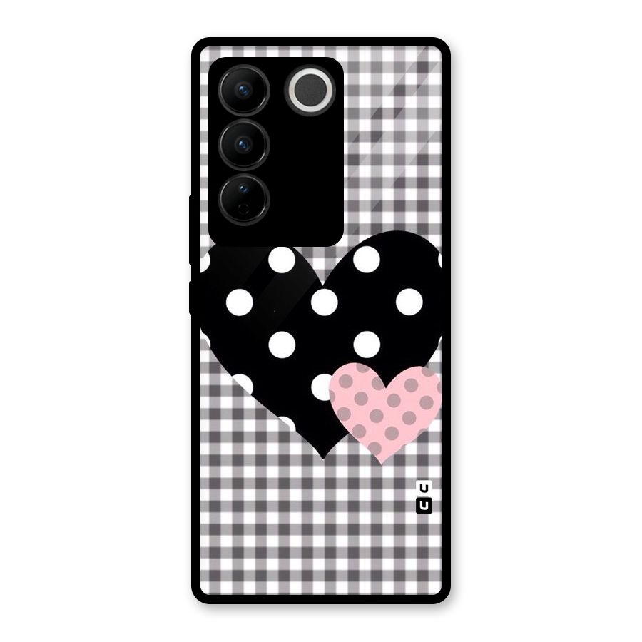 Polka Check Hearts Glass Back Case for Vivo V27