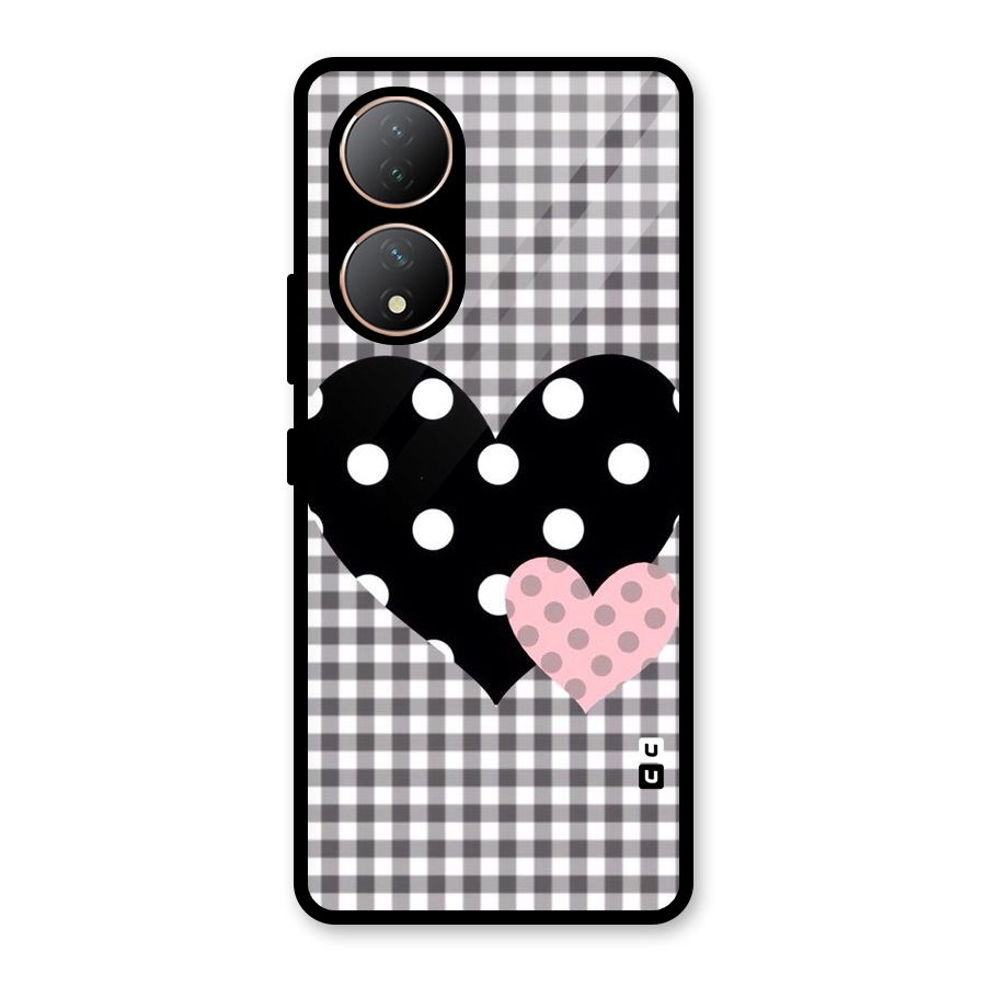 Polka Check Hearts Glass Back Case for Vivo Y100A