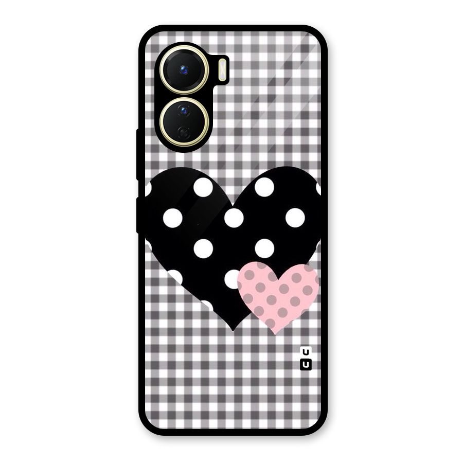Polka Check Hearts Glass Back Case for Vivo Y16