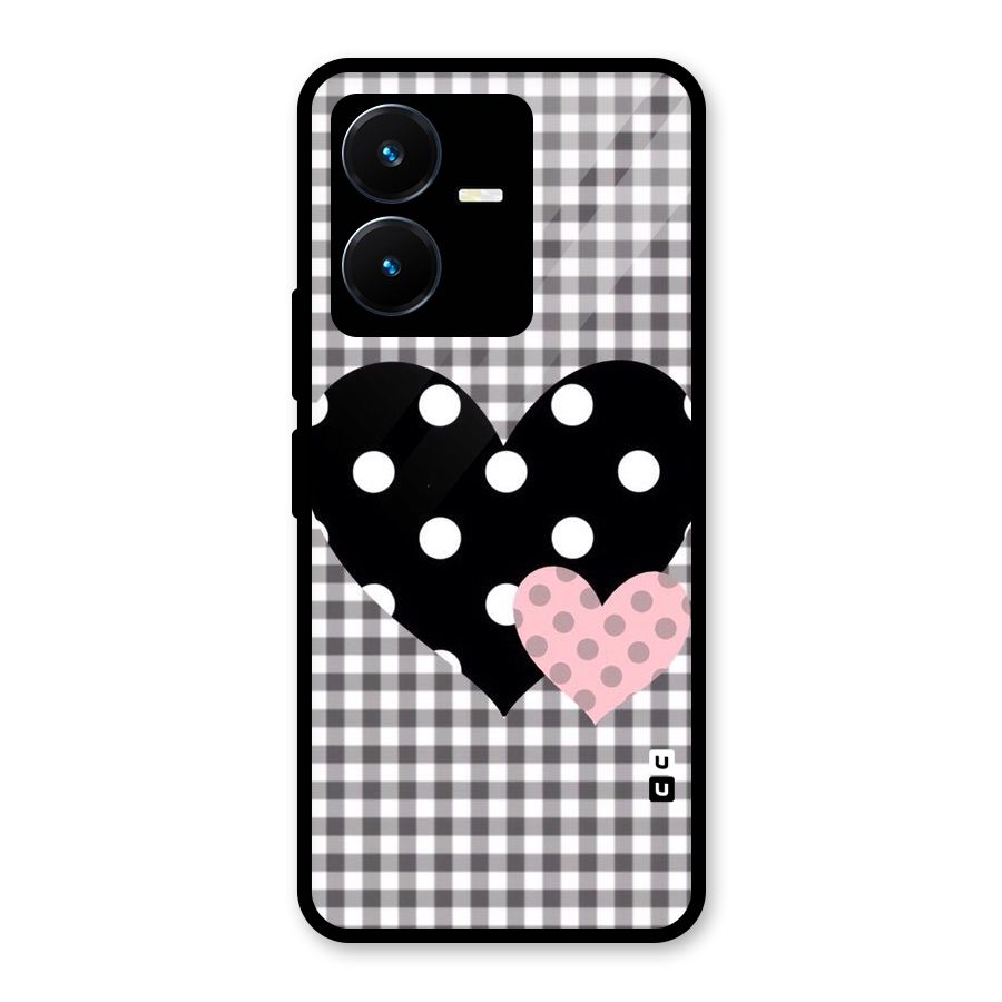 Polka Check Hearts Glass Back Case for Vivo Y22s