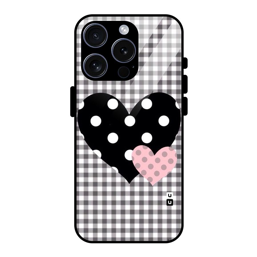Polka Check Hearts Glass Back Case for iPhone 15 Pro
