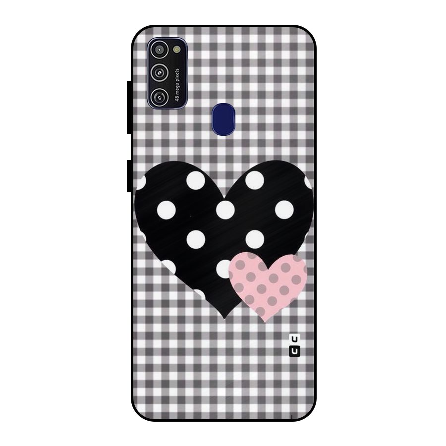 Polka Check Hearts Metal Back Case for Galaxy M21