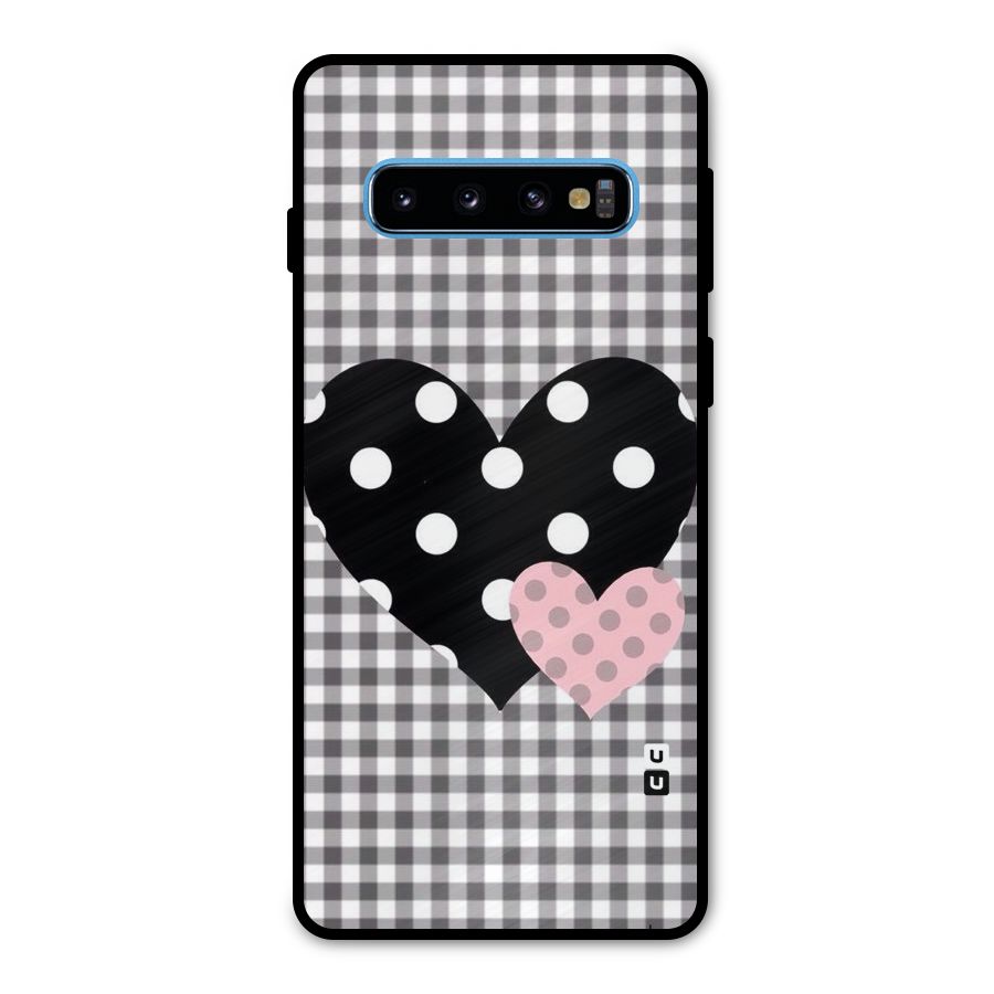 Polka Check Hearts Metal Back Case for Galaxy S10