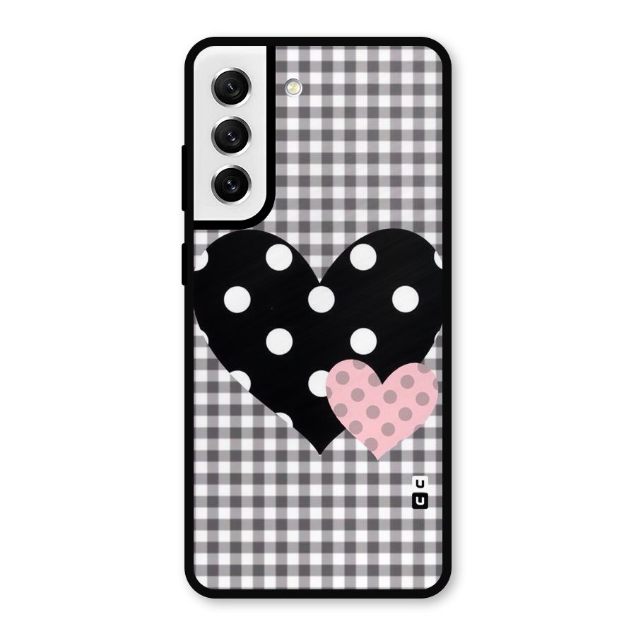 Polka Check Hearts Metal Back Case for Galaxy S21 FE 5G