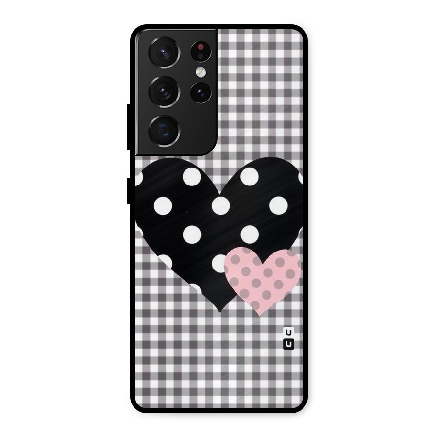 Polka Check Hearts Metal Back Case for Galaxy S21 Ultra 5G