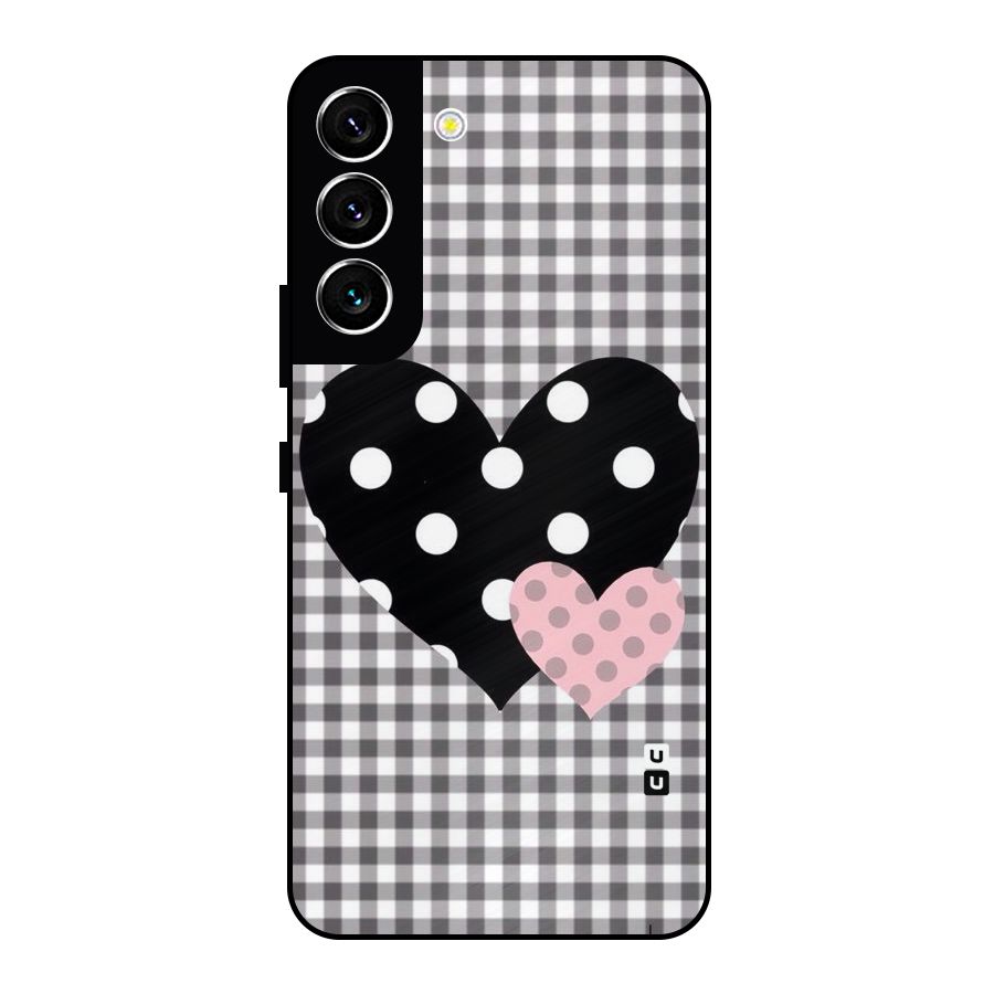 Polka Check Hearts Metal Back Case for Galaxy S22 5G