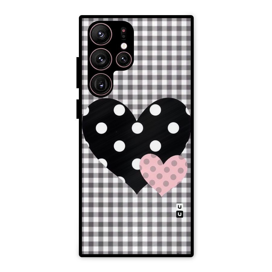 Polka Check Hearts Metal Back Case for Galaxy S22 Ultra 5G