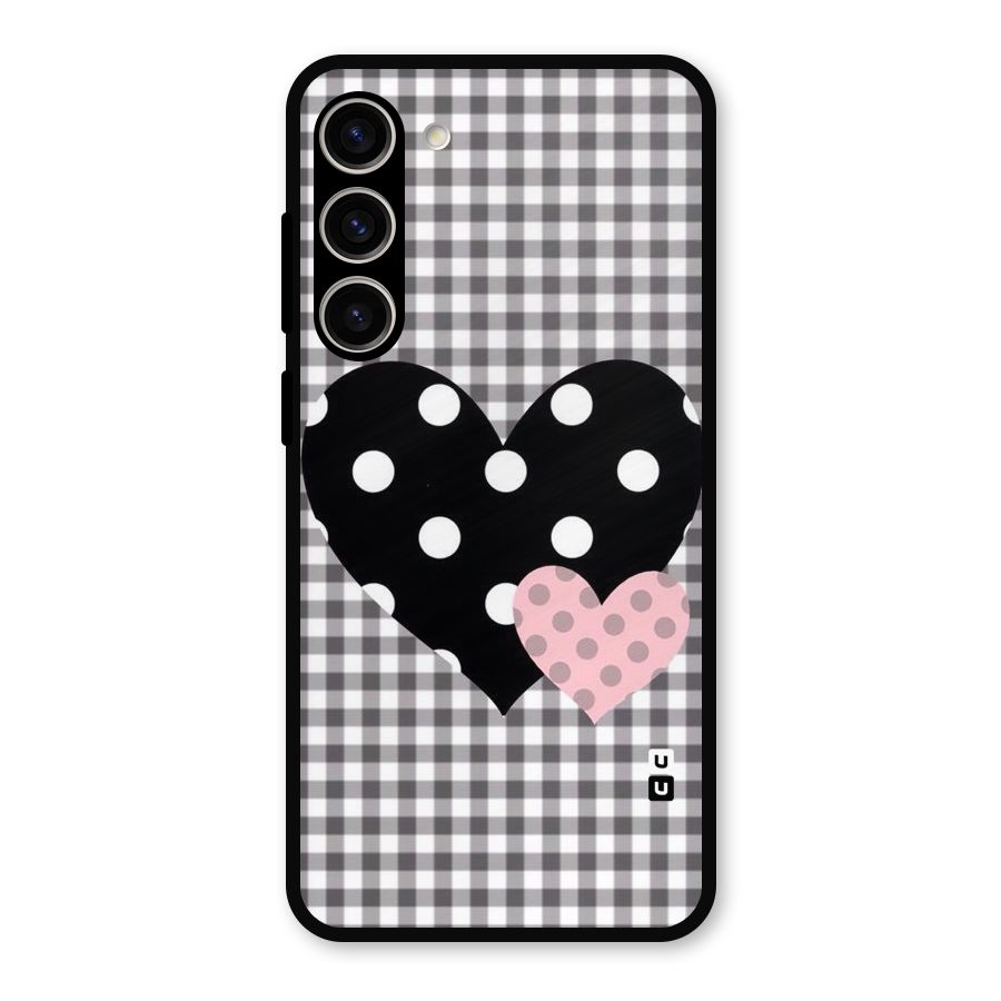 Polka Check Hearts Metal Back Case for Galaxy S23 Plus