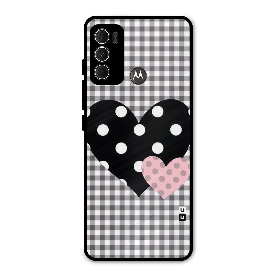 Polka Check Hearts Metal Back Case for Moto G60