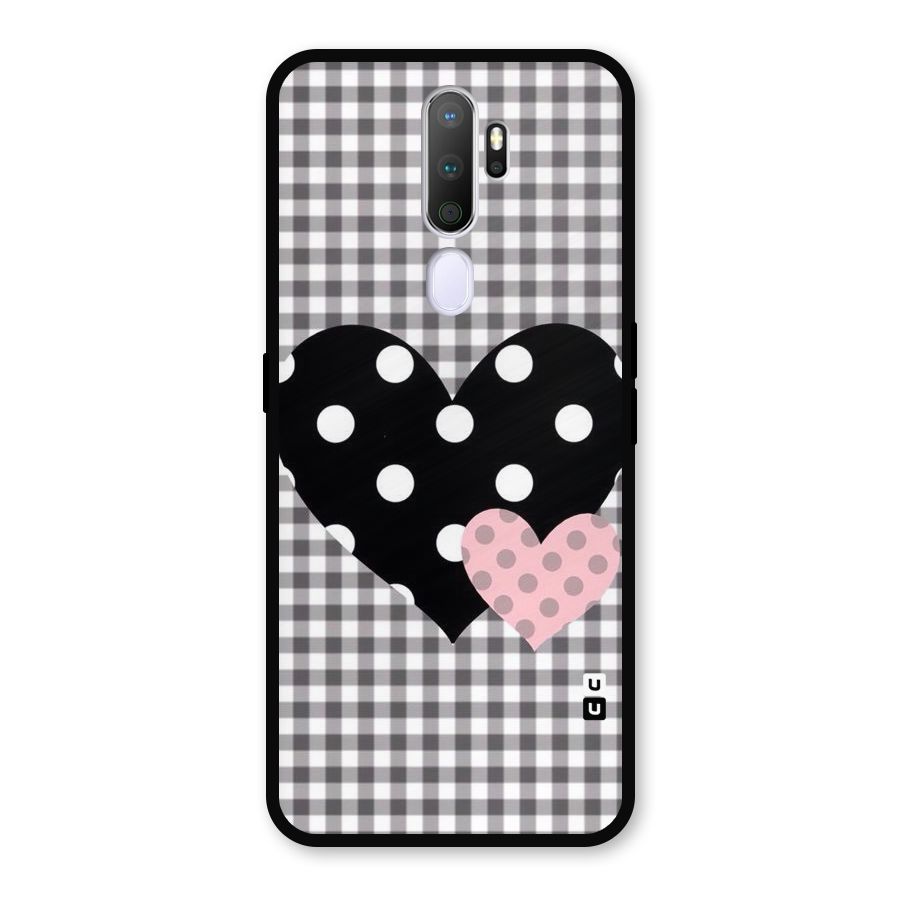 Polka Check Hearts Metal Back Case for Oppo A9 (2020)