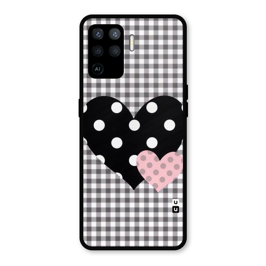 Polka Check Hearts Metal Back Case for Oppo F19 Pro