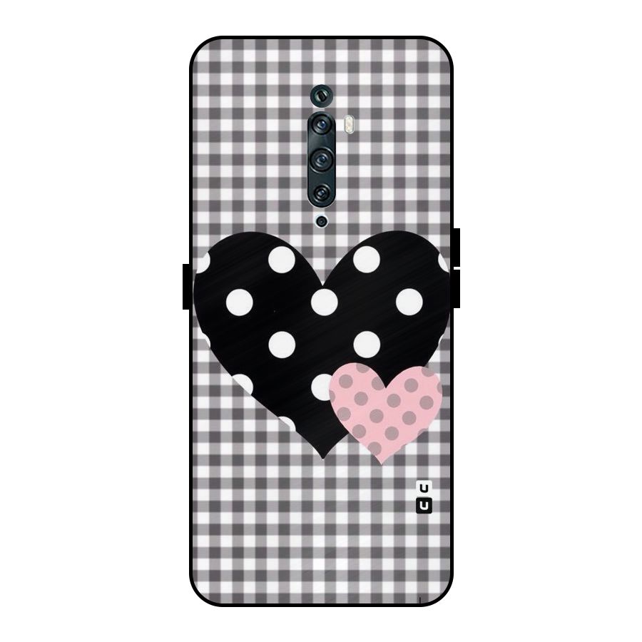 Polka Check Hearts Metal Back Case for Oppo Reno2 F