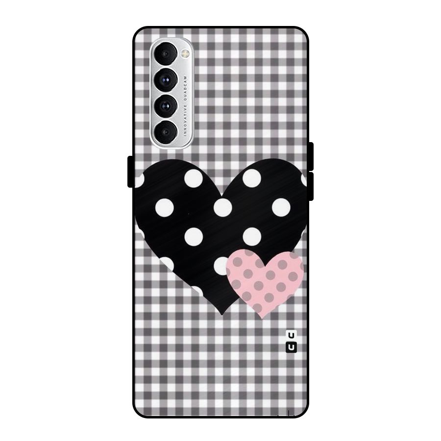 Polka Check Hearts Metal Back Case for Oppo Reno4 Pro