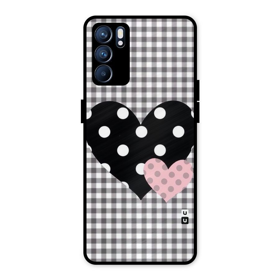 Polka Check Hearts Metal Back Case for Oppo Reno6 5G