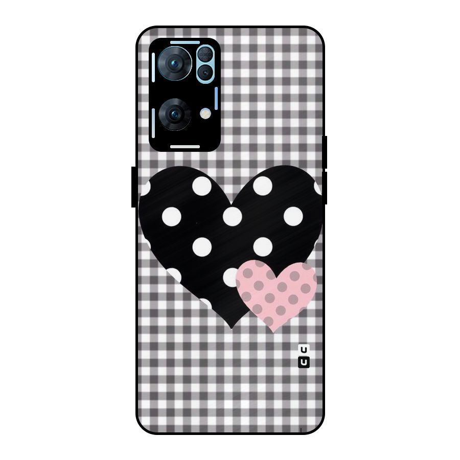 Polka Check Hearts Metal Back Case for Oppo Reno7 Pro 5G