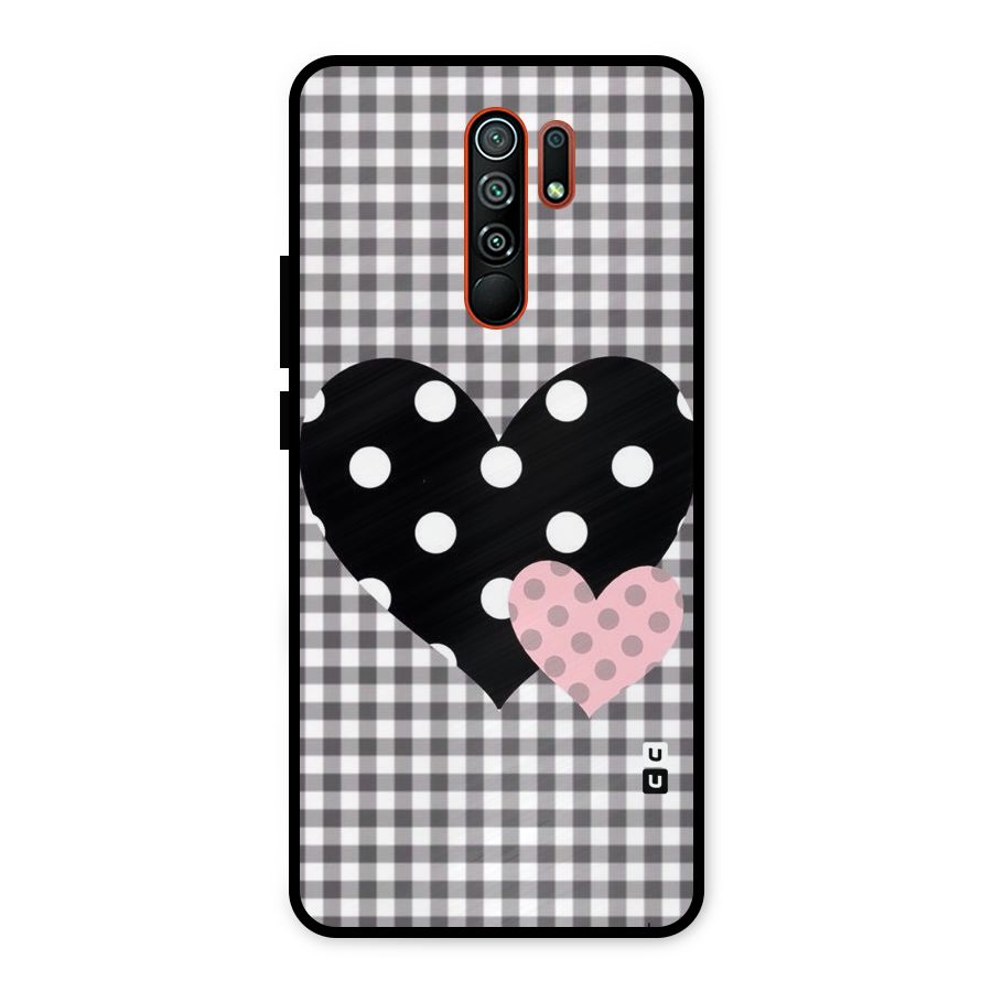 Polka Check Hearts Metal Back Case for Redmi 9 Prime