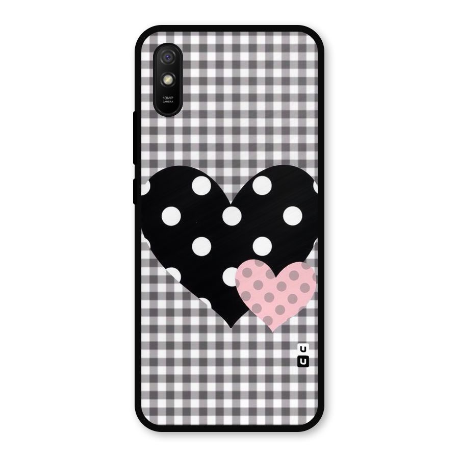 Polka Check Hearts Metal Back Case for Redmi 9a