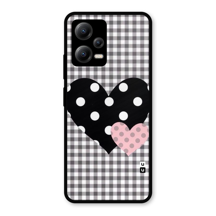 Polka Check Hearts Metal Back Case for Redmi Note 12 5G