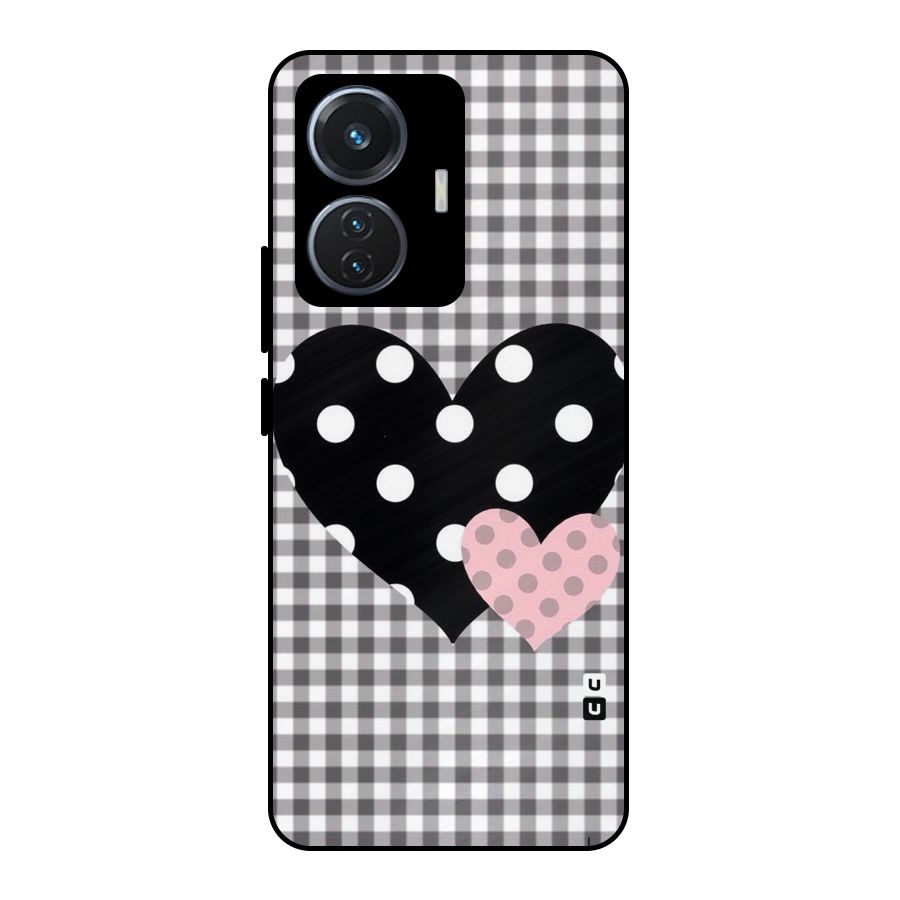 Polka Check Hearts Metal Back Case for Vivo T1 44W