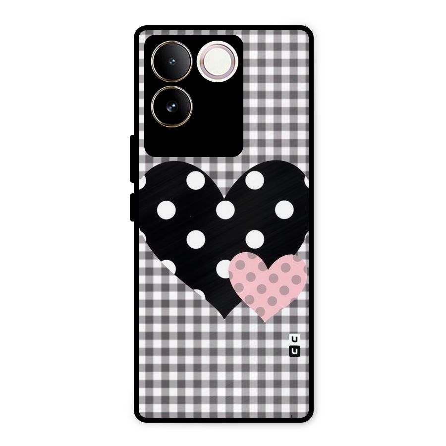 Polka Check Hearts Metal Back Case for Vivo T2 Pro