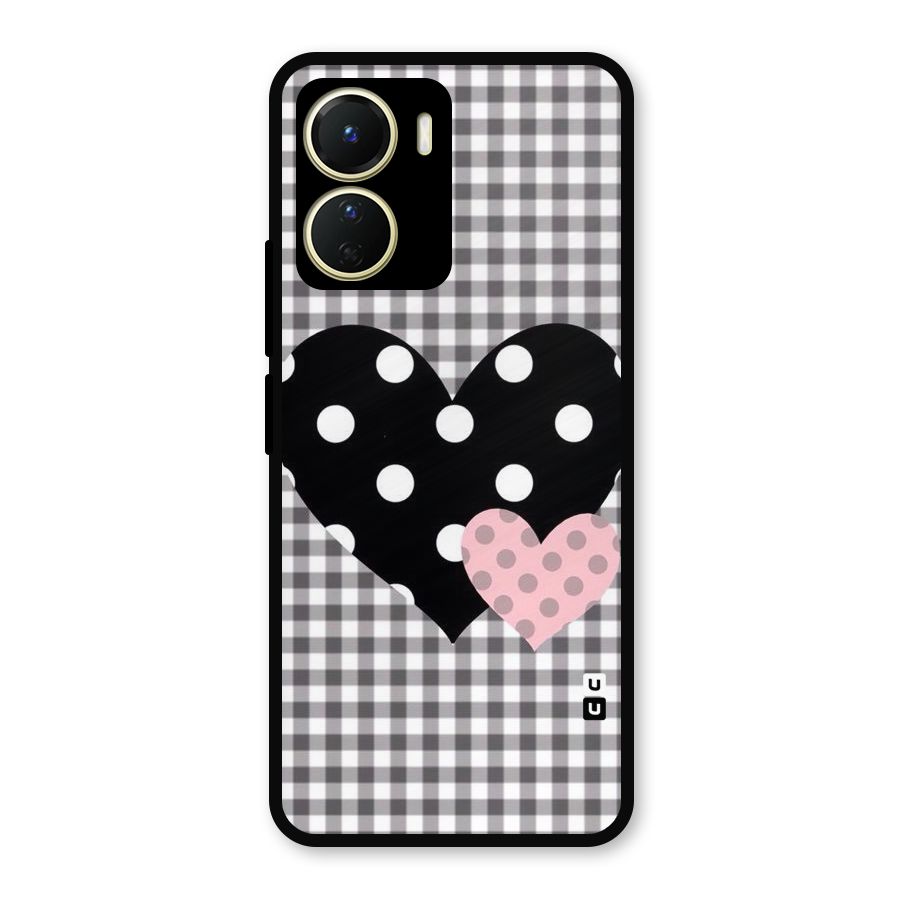 Polka Check Hearts Metal Back Case for Vivo T2x