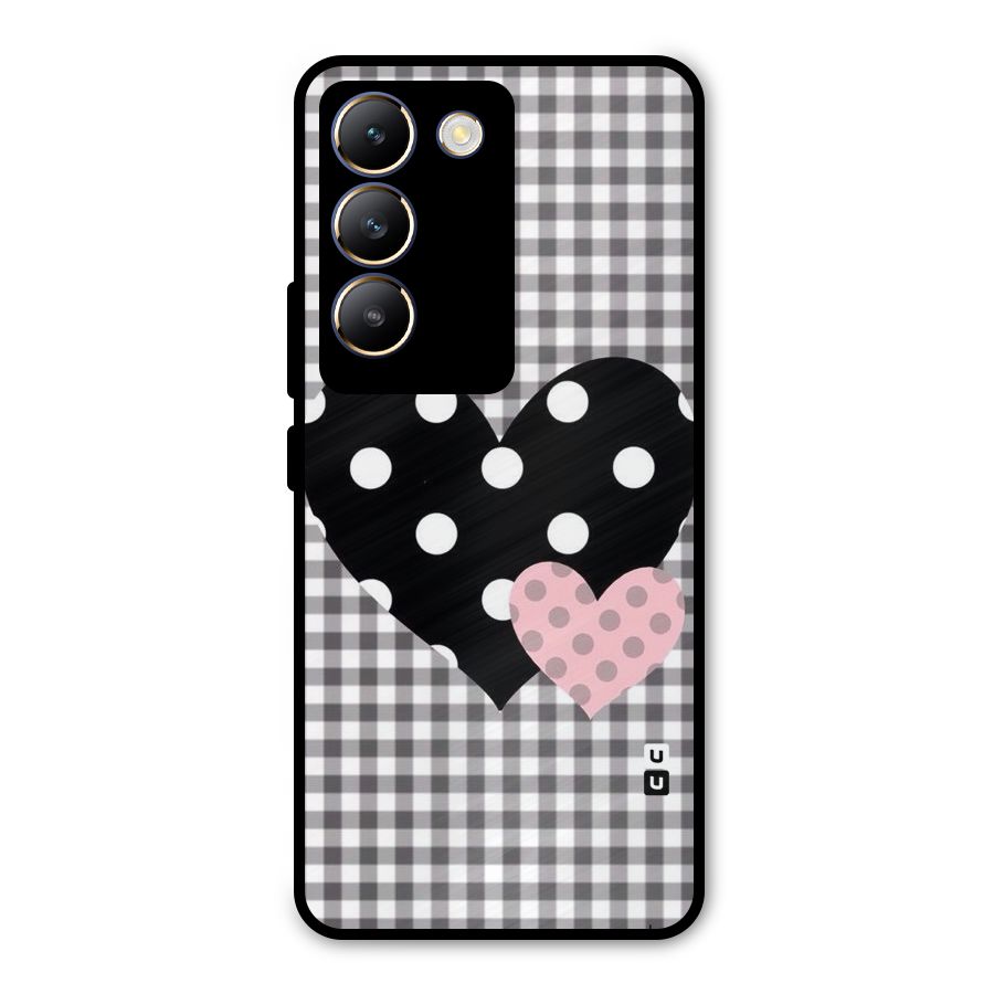 Polka Check Hearts Metal Back Case for Vivo T3 5G