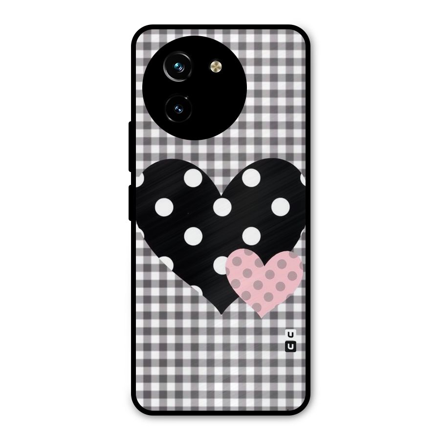 Polka Check Hearts Metal Back Case for Vivo T3x