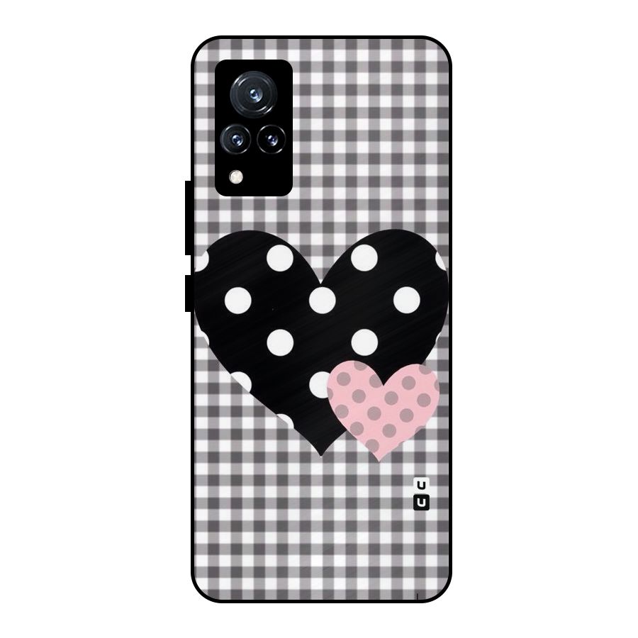 Polka Check Hearts Metal Back Case for Vivo V21 5G